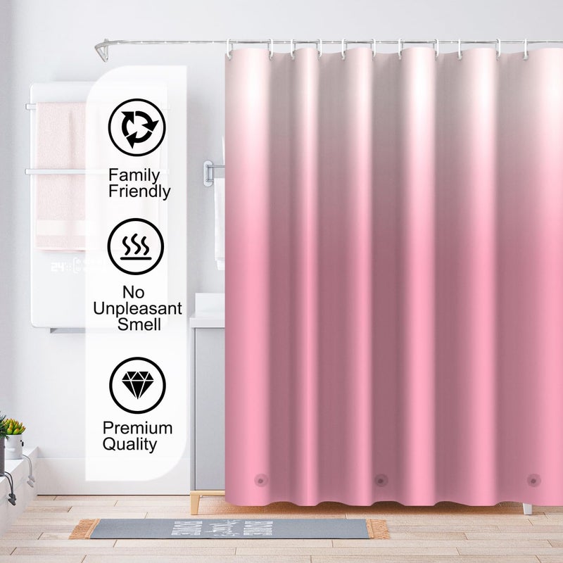 TIKABC Gradient Pink Shower Curtain Liner, 4G PEVA Shower Liner, Plastic Waterproof Shower Curtains, 72x72 inch with Grommet Holes 3 Magnetic Weights - Image 5