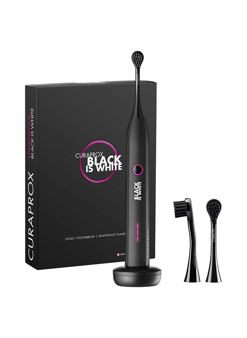 Curaprox Hydrosonic Black is White Sonic Toothbrush - Curaprox Electric Toothbrush for Adults with 7 Cleaning Levels with Carbon Filaments.