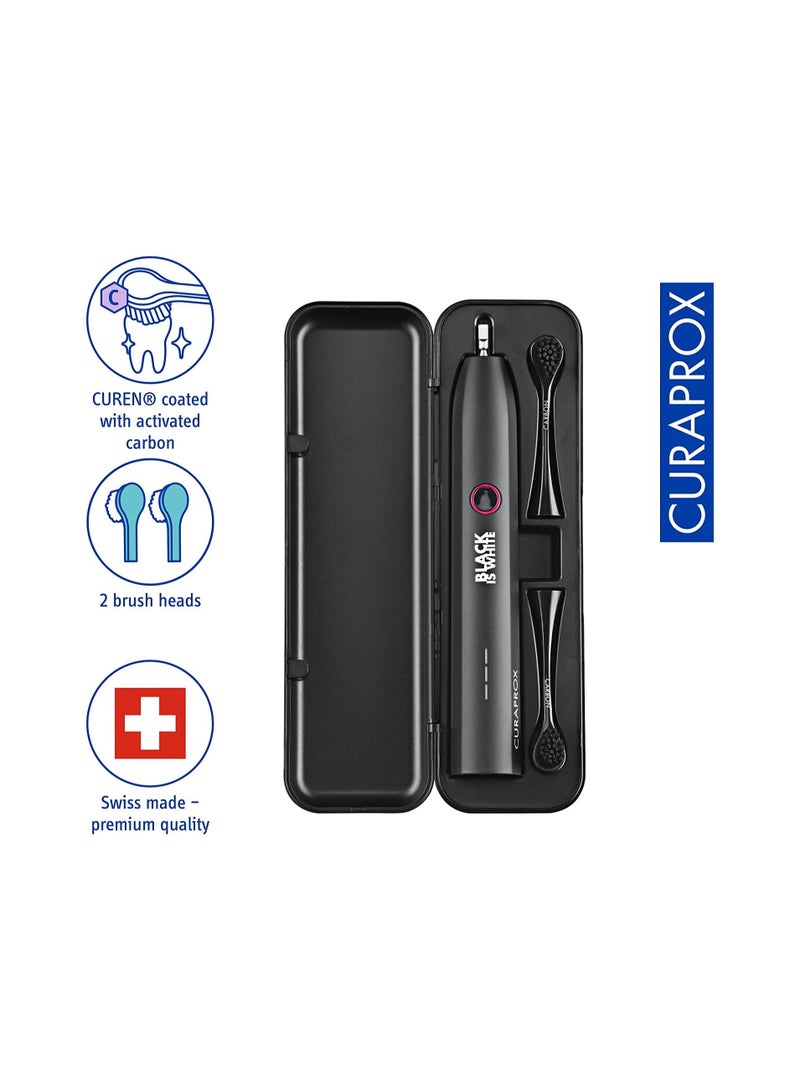 Curaprox Hydrosonic Black is White Sonic Toothbrush - Curaprox Electric Toothbrush for Adults with 7 Cleaning Levels with Carbon Filaments.