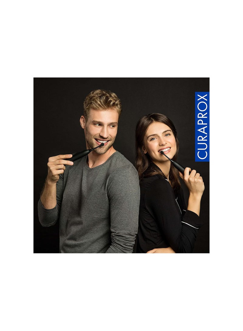 Curaprox Hydrosonic Black is White Sonic Toothbrush - Curaprox Electric Toothbrush for Adults with 7 Cleaning Levels with Carbon Filaments.