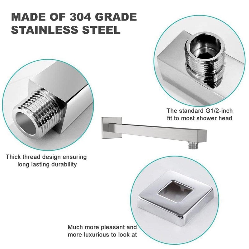 CLINTON Ultra Sleek 304-Grade Stainless Steel Overhead Shower With Heavy Shower Arm and Wall Flange| Rain Shower for Bathroom (Chrome, 4inch shower 12inch arm) - Image 5