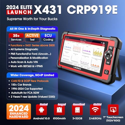 LAUNCH X431 CRP919E Elite OBD2 Scanner, 2024 Bidirectional Scan Tool as CRP919EBT, CANFD & DoIP, ECU Coding, 35+ Service, All System Diagnosis, FCA Autoauth, BST360 & TPMS, Crank Relearn,2 Year Update - Image 3