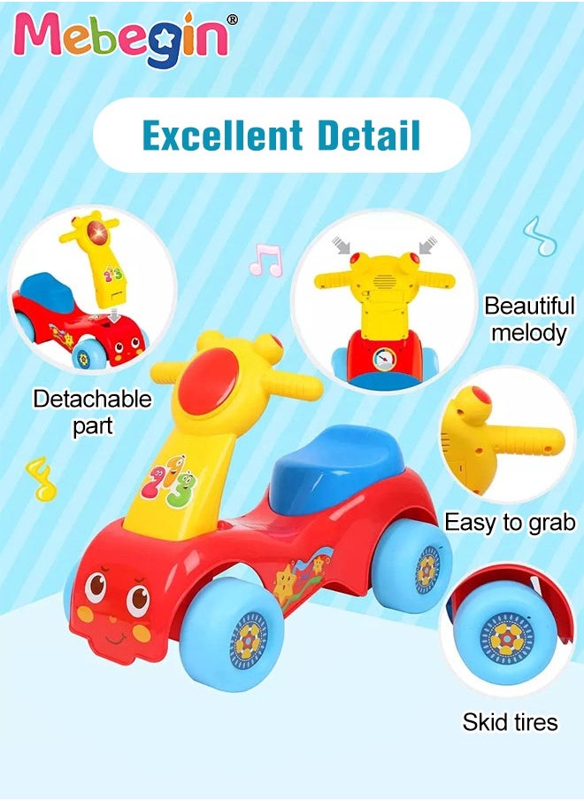 MEBEGIN - Fun Toddler Car Toy, Baby Balance Bike with Music and Light, Colorful Riding Toy, Ergonomic and Safe Design with Front and Rear Anti-topple Devices, No Pedals, Good Partner for Children' Growth, 48*24*37cm - Image 1