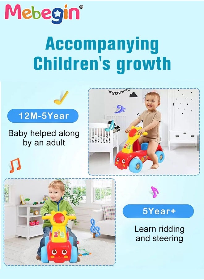 MEBEGIN - Fun Toddler Car Toy, Baby Balance Bike with Music and Light, Colorful Riding Toy, Ergonomic and Safe Design with Front and Rear Anti-topple Devices, No Pedals, Good Partner for Children' Growth, 48*24*37cm - Image 1