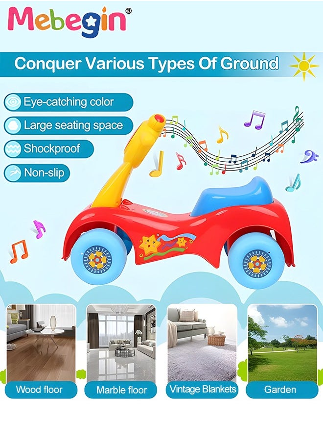 MEBEGIN - Fun Toddler Car Toy, Baby Balance Bike with Music and Light, Colorful Riding Toy, Ergonomic and Safe Design with Front and Rear Anti-topple Devices, No Pedals, Good Partner for Children' Growth, 48*24*37cm - Image 1