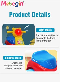 MEBEGIN Fun Toddler Car Toy, Baby Balance Bike with Music and Light, Colorful Riding Toy, Ergonomic and Safe Design with Front and Rear Anti-topple Devices, No Pedals, Good Partner for Children' Growth, 48*24*37cm  - Image 3