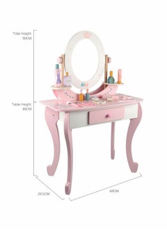 JSAITOYS Wooden Vanity For Girls With Chair And Mirron Kids Pretend Toys  - Image 3
