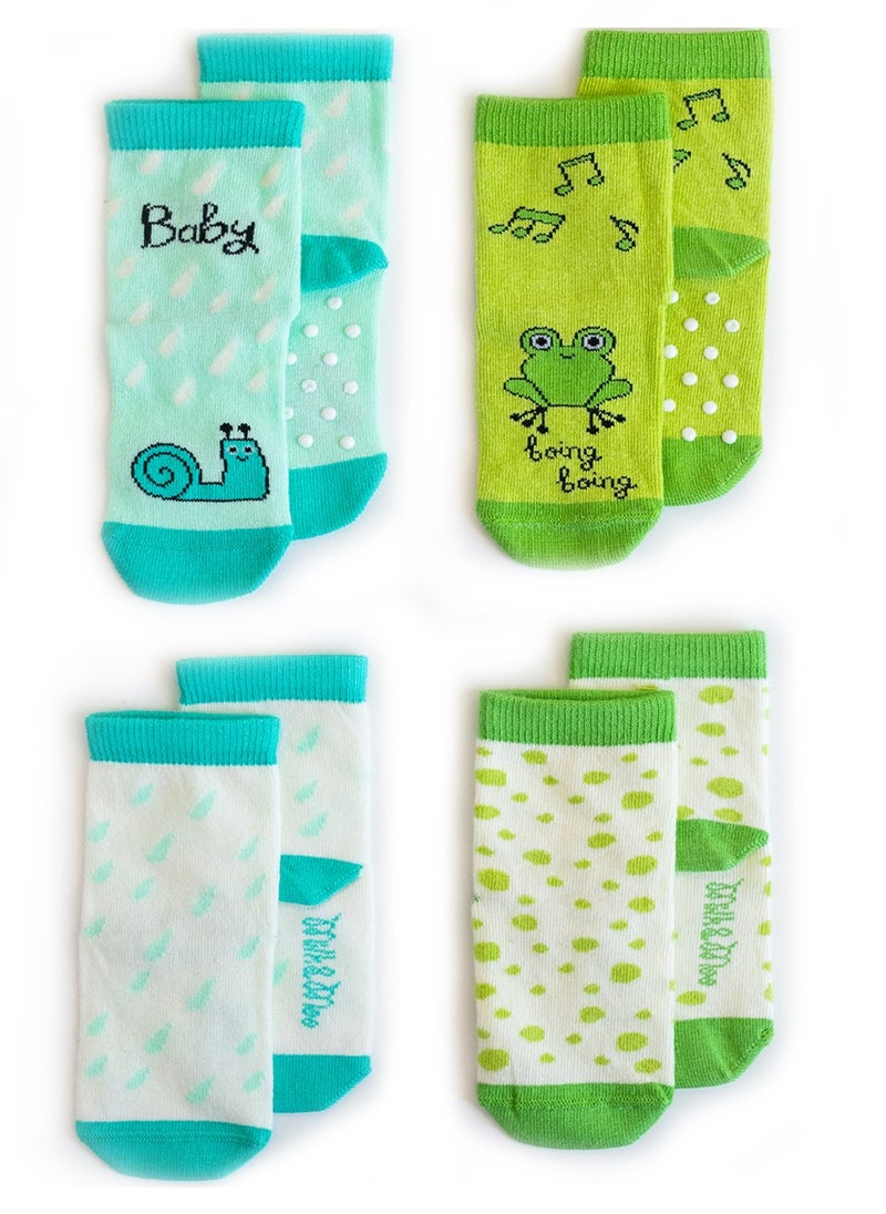 Milk & Moo 4 Pairs Baby Socks, Newborn Socks, Soft Cotton, Warm Breathable Material, Non-Slip Grip Socks, Socks for boys and girls, 0-12 Months  - Image 3