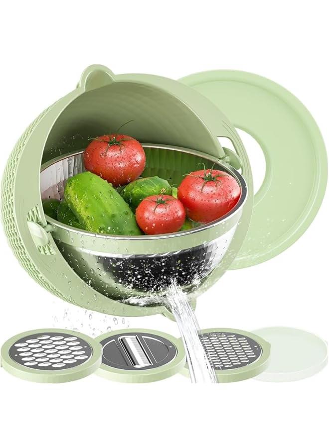 HOOKOR 4-1 Colander with Mixing Bowl Set - Strainers for Kitchen, Food Strainers and Colanders, Pasta Strainer, Rice Strainer, Fruit Cleaner, Veggie Wash, Salad Spinner (Green) - Image 1