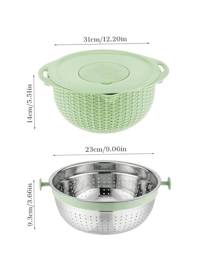HOOKOR 4-1 Colander with Mixing Bowl Set - Strainers for Kitchen, Food Strainers and Colanders, Pasta Strainer, Rice Strainer, Fruit Cleaner, Veggie Wash, Salad Spinner (Green) - Image 2