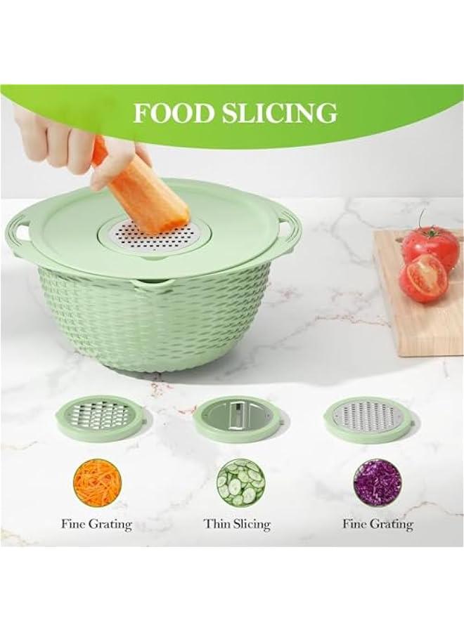 HOOKOR 4-1 Colander with Mixing Bowl Set - Strainers for Kitchen, Food Strainers and Colanders, Pasta Strainer, Rice Strainer, Fruit Cleaner, Veggie Wash, Salad Spinner (Green) - Image 3