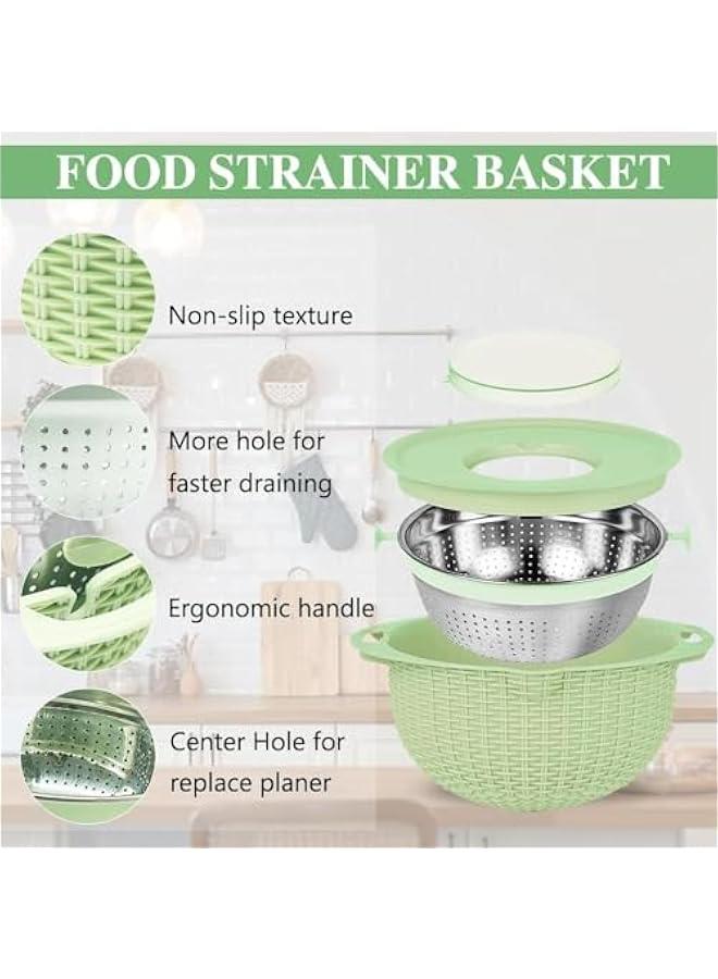 HOOKOR 4-1 Colander with Mixing Bowl Set - Strainers for Kitchen, Food Strainers and Colanders, Pasta Strainer, Rice Strainer, Fruit Cleaner, Veggie Wash, Salad Spinner (Green) - Image 5