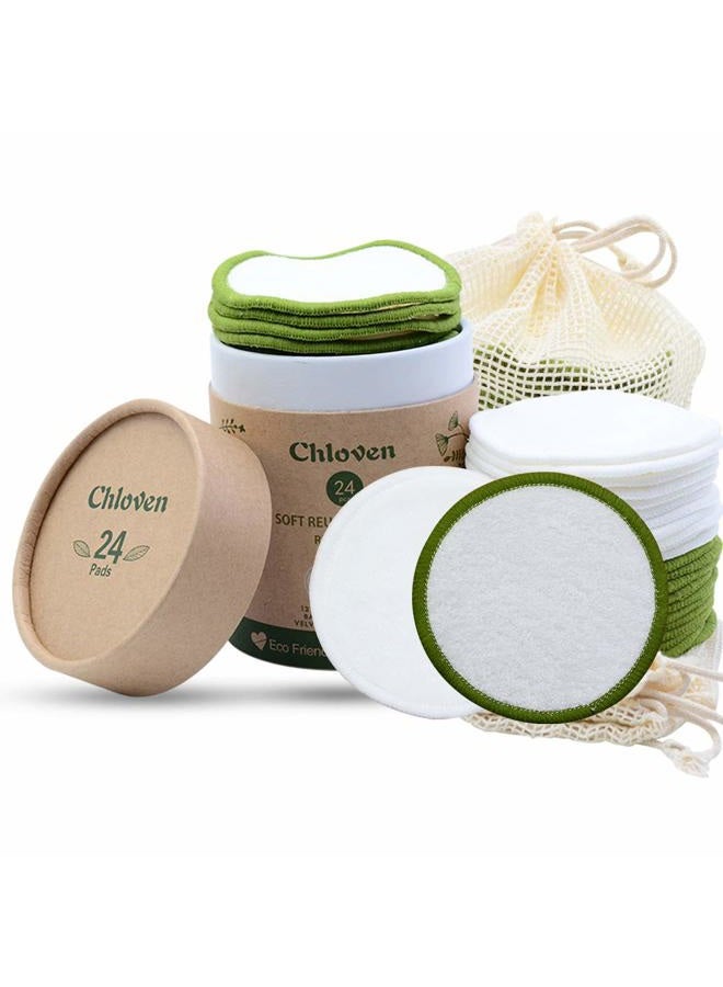 Chloven Reusable Makeup Remover Pads 24 Pack - Washable Eco-Friendly Bamboo Velour Pads for all Skin Types,Bamboo Reusable Cotton Rounds for Toner, with Cotton Laundry Bag And Round Box for Storage - Image 1