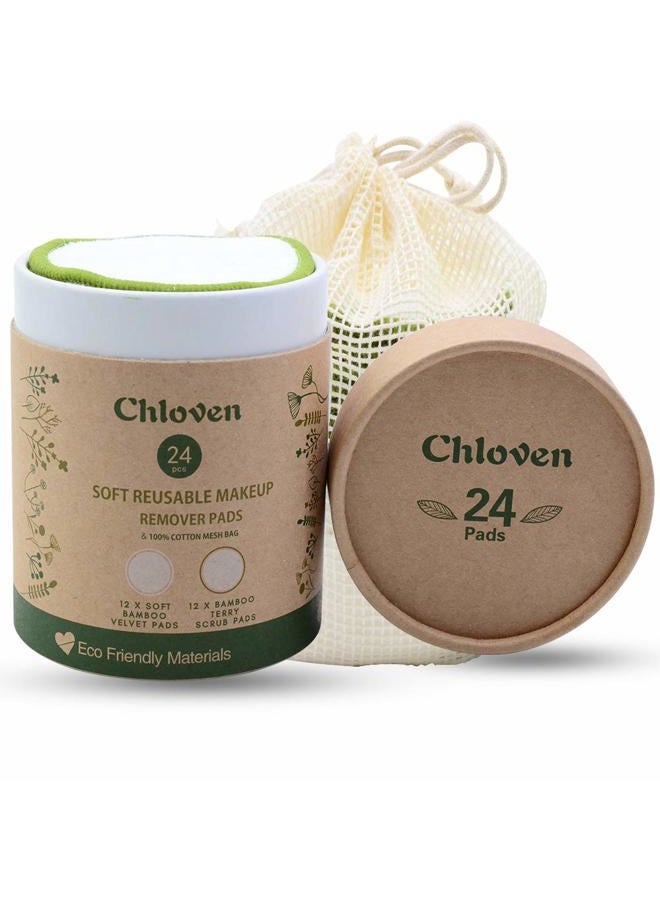 Chloven Reusable Makeup Remover Pads 24 Pack - Washable Eco-Friendly Bamboo Velour Pads for all Skin Types,Bamboo Reusable Cotton Rounds for Toner, with Cotton Laundry Bag And Round Box for Storage - Image 2