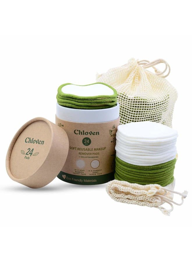 Chloven Reusable Makeup Remover Pads 24 Pack - Washable Eco-Friendly Bamboo Velour Pads for all Skin Types,Bamboo Reusable Cotton Rounds for Toner, with Cotton Laundry Bag And Round Box for Storage - Image 5