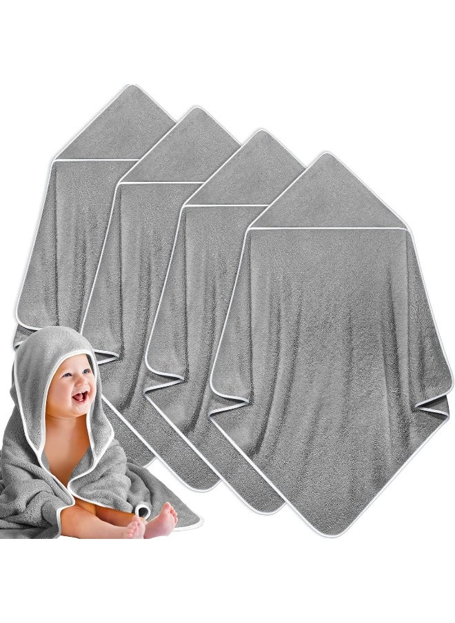 Reginary Reginary 4 Pack Baby Hooded Towels Coral Fleece Baby Bath Towels 30 x 30 Inch Soft and Absorbent Hooded Bath Blanket for Newborn Babies Toddler Infant Boys Girls Shower Gift Supplies (Gray)  - Image 1