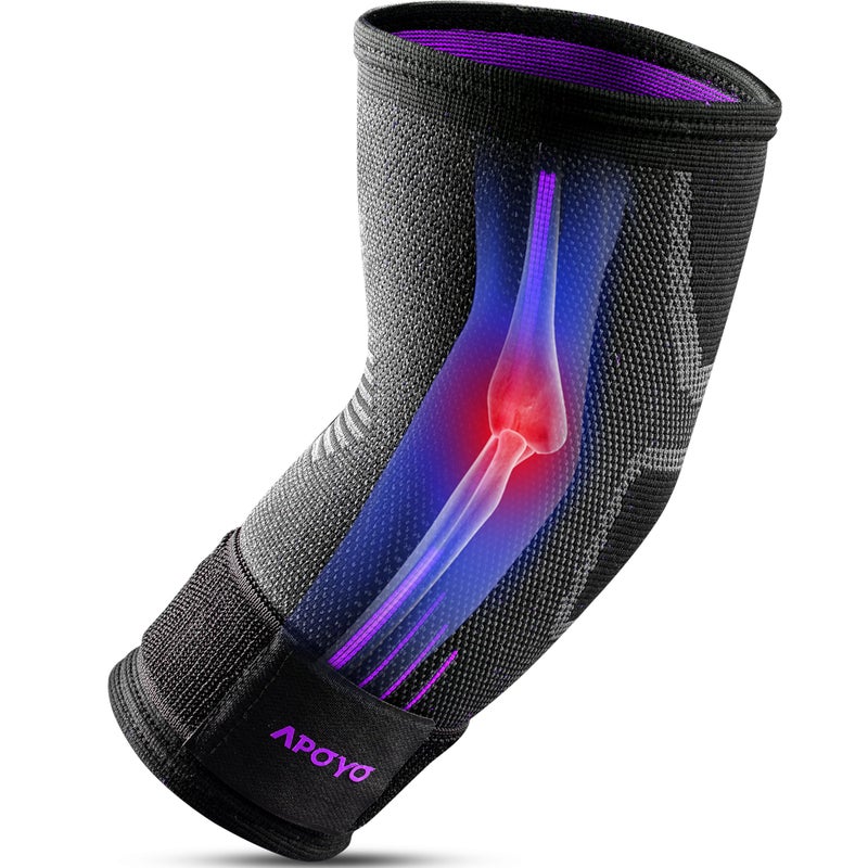APOYO Elbow Brace for Tendonitis and Tennis Elbow, Elbow Compression Sleeve, Elbow Brace for Women and Men w/ Adjustable Strap for Tennis Elbow Relief, Weightlifting, Arthritis, Workouts, Reduce Joint Pain During Fitness Activity (Purple, Medium) - Image 1