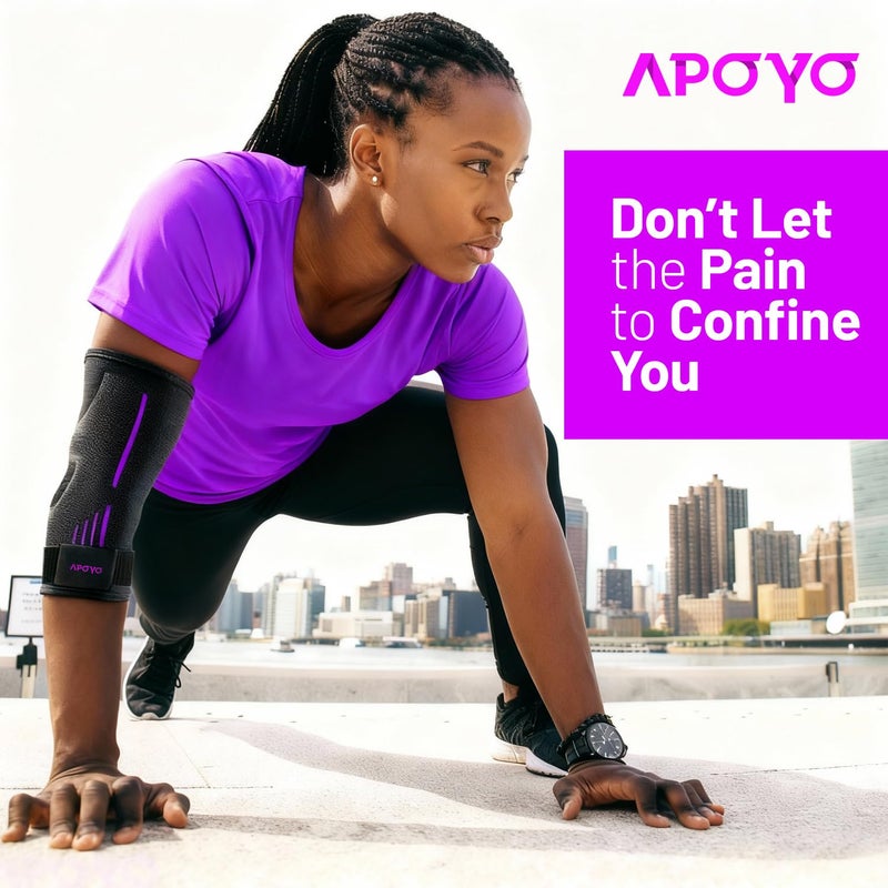 APOYO Elbow Brace for Tendonitis and Tennis Elbow, Elbow Compression Sleeve, Elbow Brace for Women and Men w/ Adjustable Strap for Tennis Elbow Relief, Weightlifting, Arthritis, Workouts, Reduce Joint Pain During Fitness Activity (Purple, Medium) - Image 5