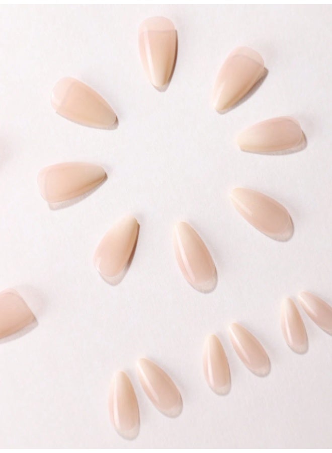 Tuline 24pcs Short Almond-Shaped Nude Ombre Glossy Nail Stickers, 1 Nail File And 1 Nail Glue Tape Set To Instantly Upgrade Your Look Nails Nail Supplies - Image 2