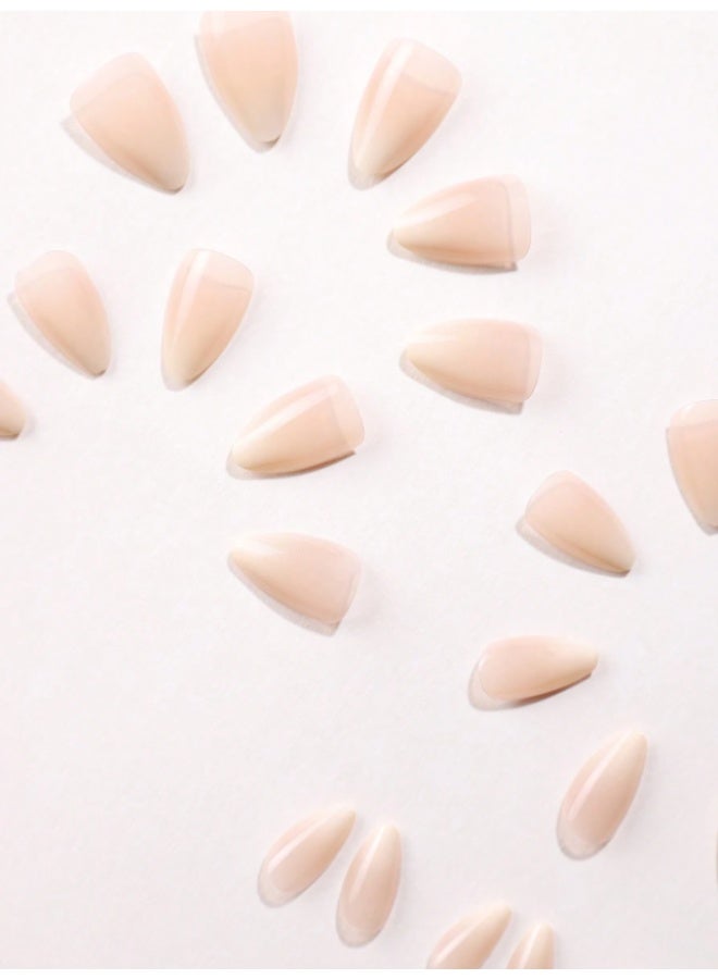 Tuline 24pcs Short Almond-Shaped Nude Ombre Glossy Nail Stickers, 1 Nail File And 1 Nail Glue Tape Set To Instantly Upgrade Your Look Nails Nail Supplies - Image 3