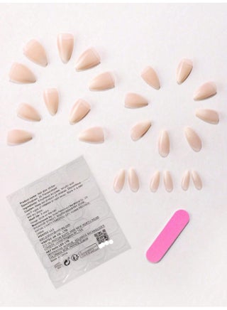 24pcs Short Almond-Shaped Nude Ombre Glossy Nail Stickers, 1 Nail File And 1 Nail Glue Tape Set To Instantly Upgrade Your Look Nails Nail Supplies - view 4