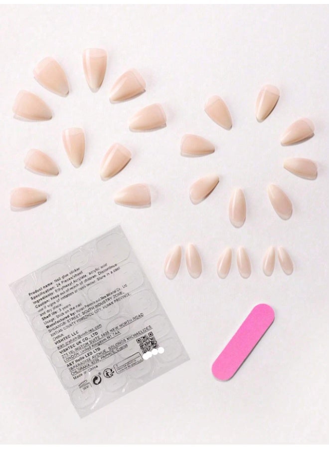 Tuline 24pcs Short Almond-Shaped Nude Ombre Glossy Nail Stickers, 1 Nail File And 1 Nail Glue Tape Set To Instantly Upgrade Your Look Nails Nail Supplies - Image 4