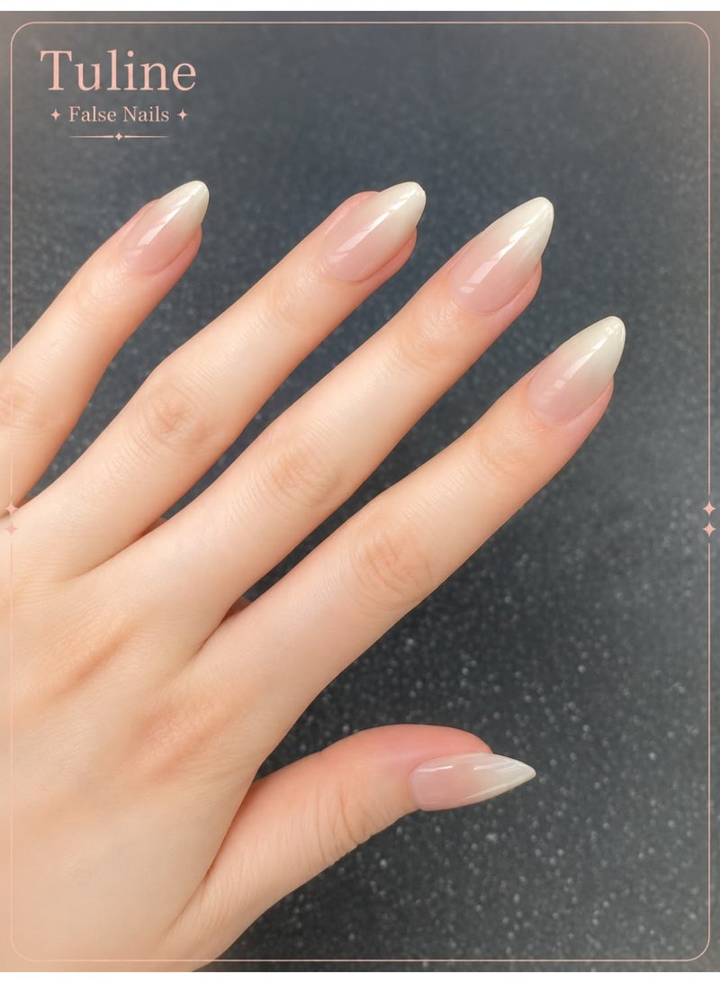 Tuline 24pcs Short Almond-Shaped Nude Ombre Glossy Nail Stickers, 1 Nail File And 1 Nail Glue Tape Set To Instantly Upgrade Your Look Nails Nail Supplies - Image 1