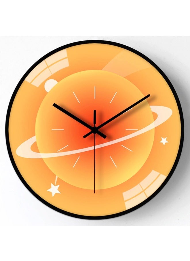 Generic - Fruit color series planet clock face creative wall clock 30CM - Orange planet dial, black frame mute movement, high transparent glass - Image 1