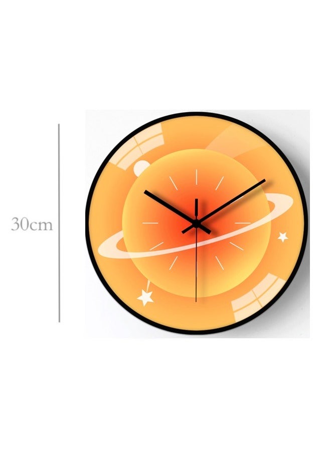 Generic - Fruit color series planet clock face creative wall clock 30CM - Orange planet dial, black frame mute movement, high transparent glass - Image 1
