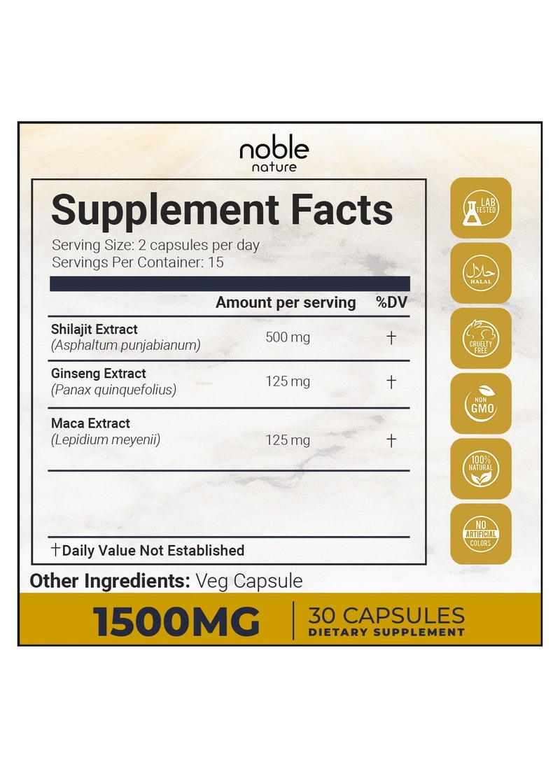 noble nature - Shilajit Extract, 1500mg, 30 Veg Capsules - Pure Himalayan with Ginseng and Maca for Strength, Stamina and Power, Concentrated Extract Formula Supplement for Men - Image 1