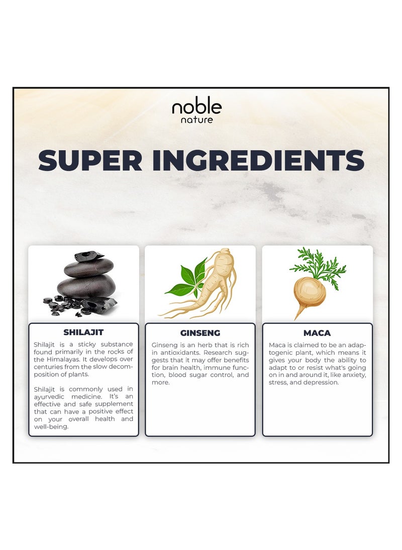 noble nature - Shilajit Extract, 1500mg, 30 Veg Capsules - Pure Himalayan with Ginseng and Maca for Strength, Stamina and Power, Concentrated Extract Formula Supplement for Men - Image 1