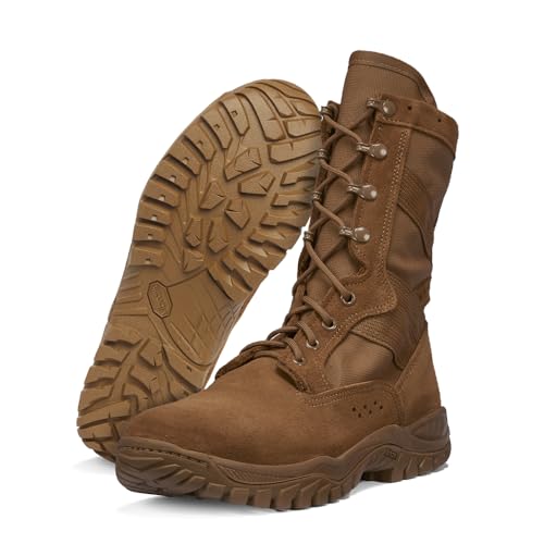 Belleville Flyweight C320 8” Combat Boots for Men - Ultra-Lightweight Army/Air Force OCP ACU Coyote Brown Leather with Traction Outsole; Berry Compliant - 13 R - Image 1