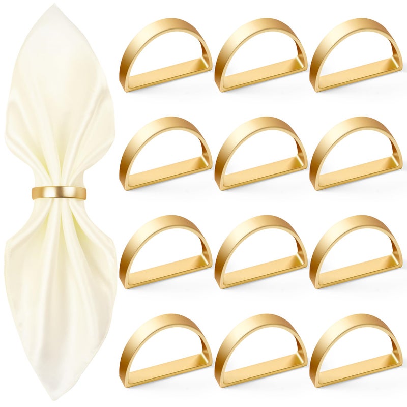 APTWOW Gold Napkin Rings Set of 12, Semicircle Metal Gold Napkin Holder Buckles, Fall Thanksgiving Christmas Napkin Rings, Napkins Rings for Dinner Table Decor, Wedding, Banquet, Party, Easter - Image 1