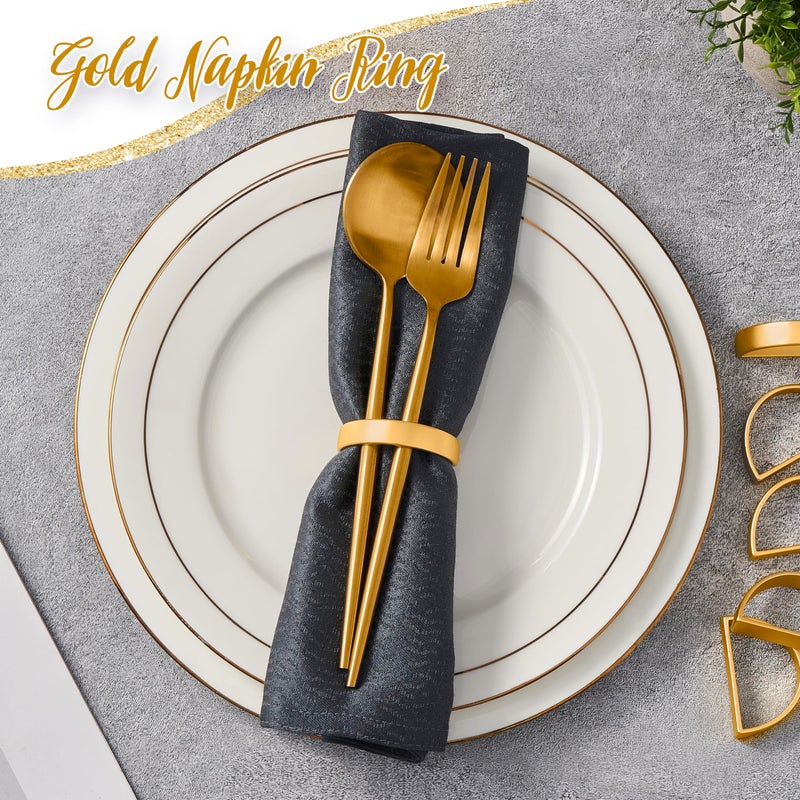 APTWOW Gold Napkin Rings Set of 12, Semicircle Metal Gold Napkin Holder Buckles, Fall Thanksgiving Christmas Napkin Rings, Napkins Rings for Dinner Table Decor, Wedding, Banquet, Party, Easter - Image 5
