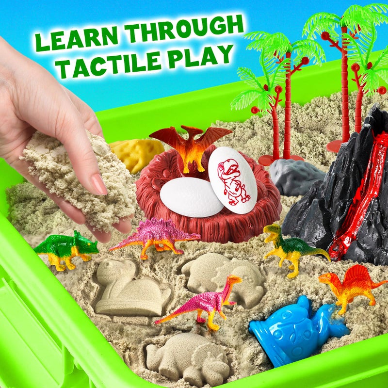 ESSENSON Sensory Bin, Dinosaurs Kit with Sensory Sand, Play Sand Pretend Play Beach Toy, Sandbox for Girls and Boys - Image 3