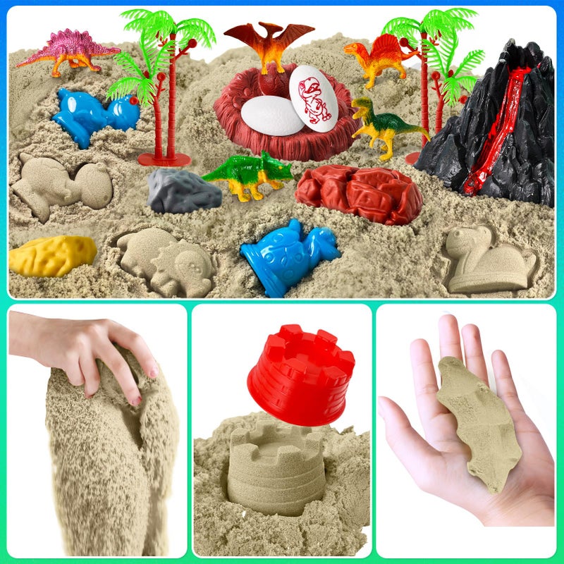 ESSENSON Sensory Bin, Dinosaurs Kit with Sensory Sand, Play Sand Pretend Play Beach Toy, Sandbox for Girls and Boys - Image 5