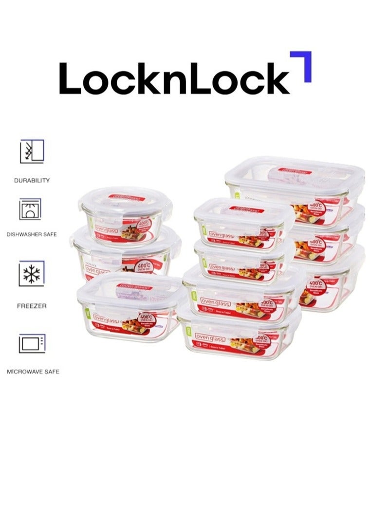 LocknLock Oven Glass Food Container 10-pcs Set – Airtight, Leakproof & Heat-Resistant - Image 1