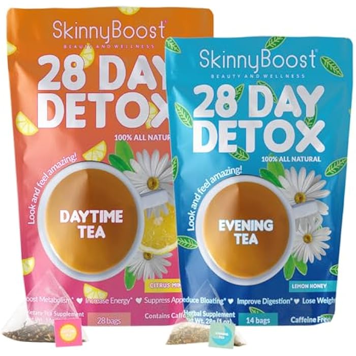 SkinnyBoost Skinny Boost Detox Tea Kit- 2 PACK –1 Daytime (28 Bags) + 1 Evening -(14 Bags) – Herbal Detox for Weight, Metabolism, Energy, Bloating & Colon Cleanse – Green Tea, Vegan, Keto, Non-GMO, Sugar-Free - Image 1