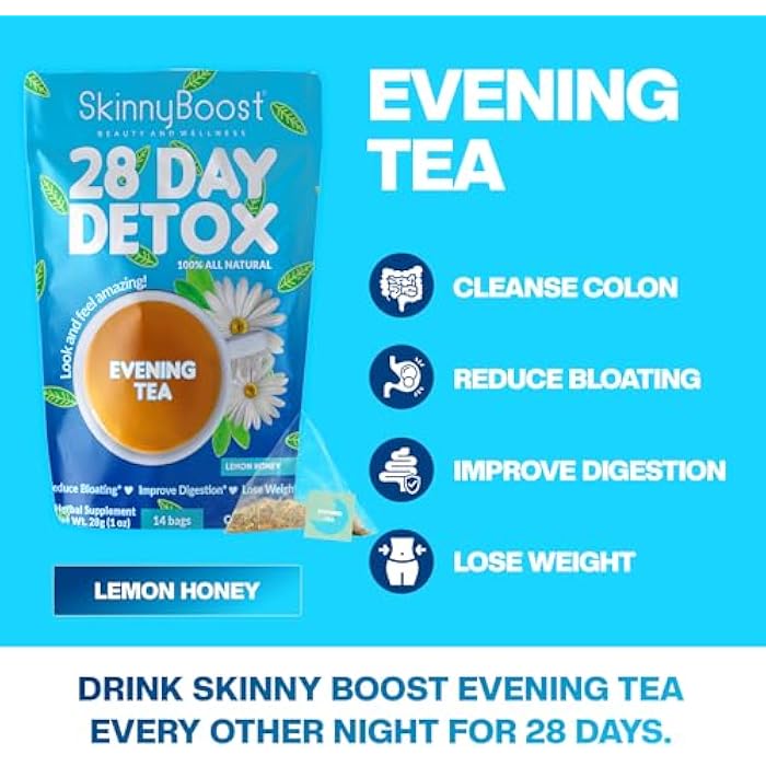 SkinnyBoost Skinny Boost Detox Tea Kit- 2 PACK –1 Daytime (28 Bags) + 1 Evening -(14 Bags) – Herbal Detox for Weight, Metabolism, Energy, Bloating & Colon Cleanse – Green Tea, Vegan, Keto, Non-GMO, Sugar-Free - Image 5
