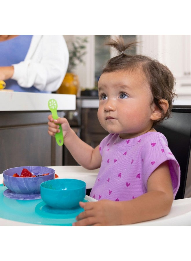 ChooMee Flexidip Silicone Baby Learning Utensil 4 Months + Baby Led Weaning Flat Head Spoon With Firm Handle Designed In Usa Bpa Free Premium Grade Platinum Silicone 2 Ct Aqua Green - Image 2