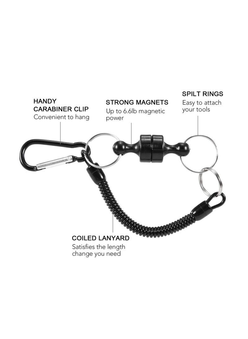 SOLARAE Magnetic Release Holder with Coiled Lanyard - Outdoor Mountaineering and Camping Anti-Lost Keychain for Fly Fishing Keeper and Landing Net Connector (Set of 6) - Image 2