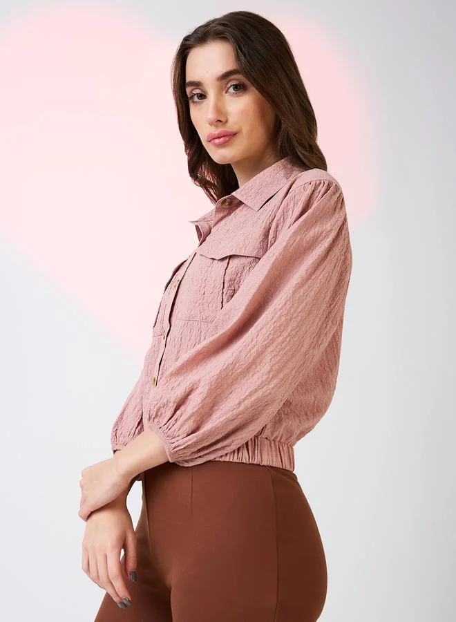 جلو باص بلوزة بتفاصيل بارزة الملمس