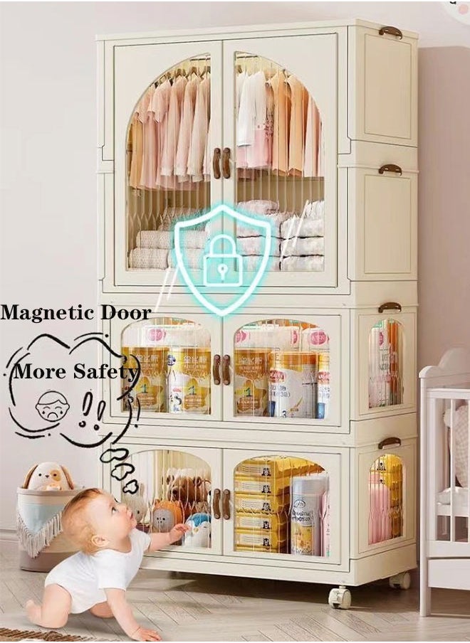 Childrens Wardrobe,Baby Clothes Cabinet Collapsible Kids Closet Storage Organizer Bedroom Nursery Armoire Quick Install Toddler Dresser with Hanging Rod and Wheel(4 Storage) - pzsku/Z3C373C0A666452B91491Z/45/_/1701936654/1054680d-dce6-46cd-a164-23d331db3158