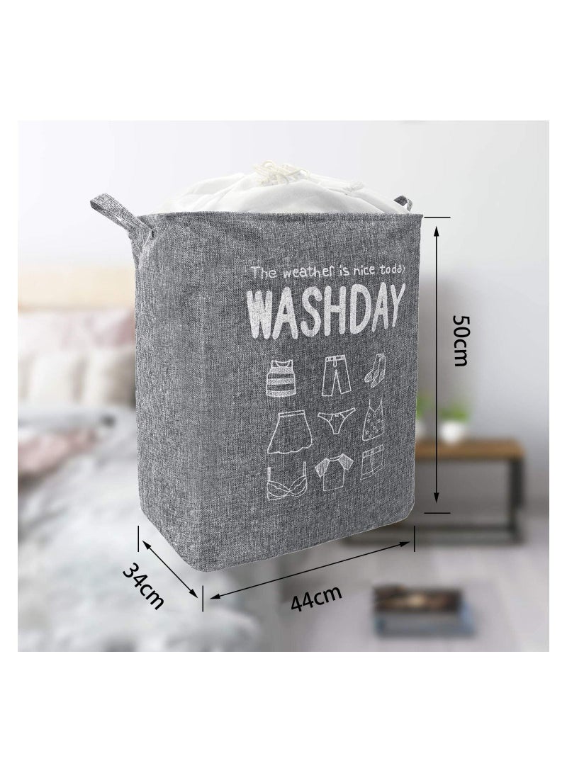 MileMelo Collapsible Laundry Basket Waterproof With Handles Storage Bag Dirty Clothes Storage For Bedroom Grey 44*34*50cm - Image 2