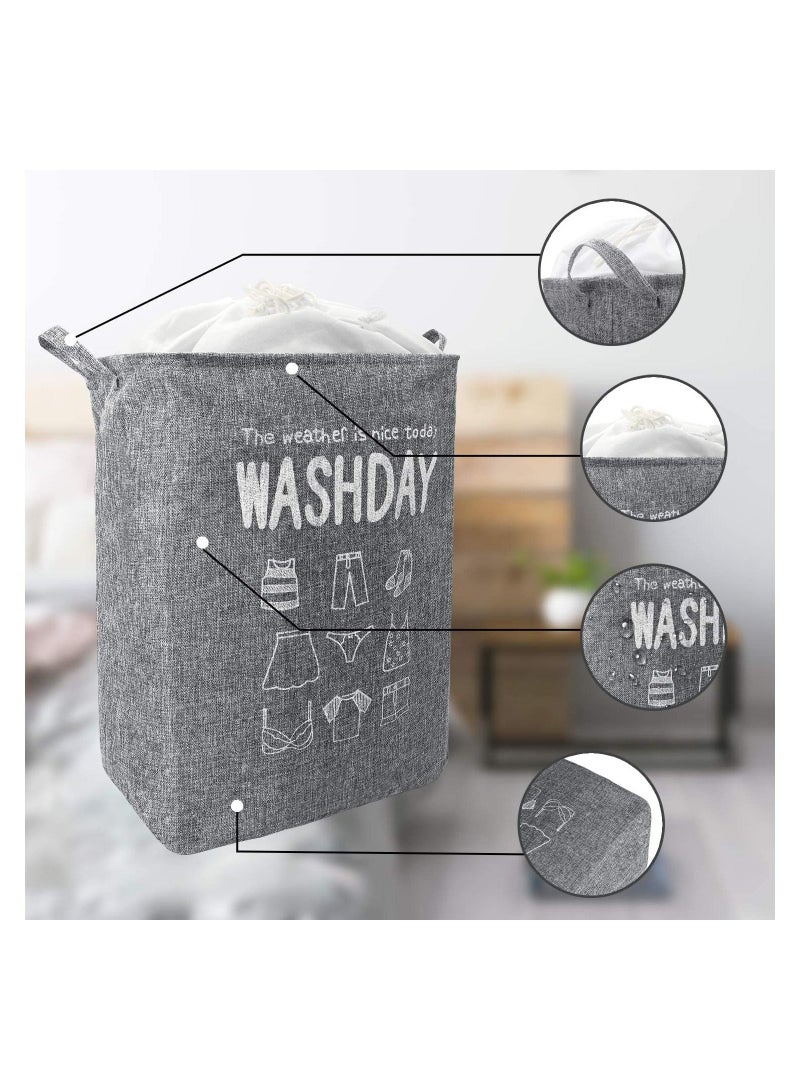 MileMelo Collapsible Laundry Basket Waterproof With Handles Storage Bag Dirty Clothes Storage For Bedroom Grey 44*34*50cm - Image 3