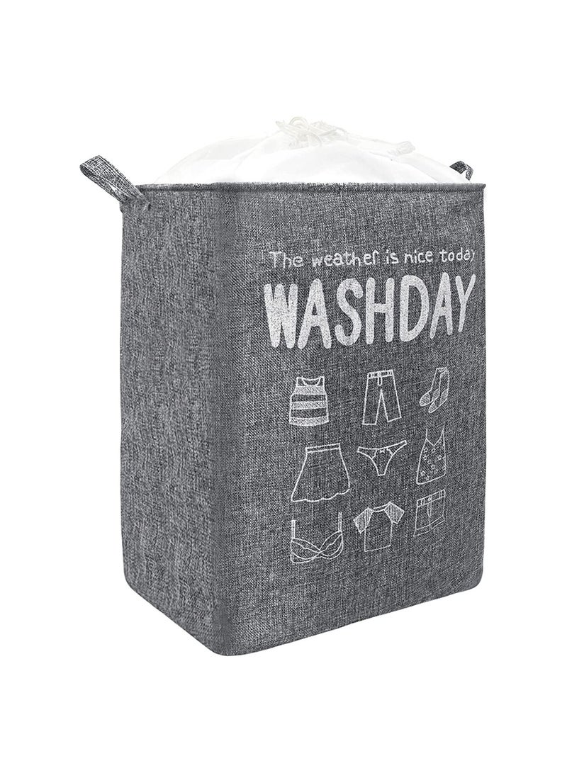 MileMelo Collapsible Laundry Basket Waterproof With Handles Storage Bag Dirty Clothes Storage For Bedroom Grey 44*34*50cm - Image 1