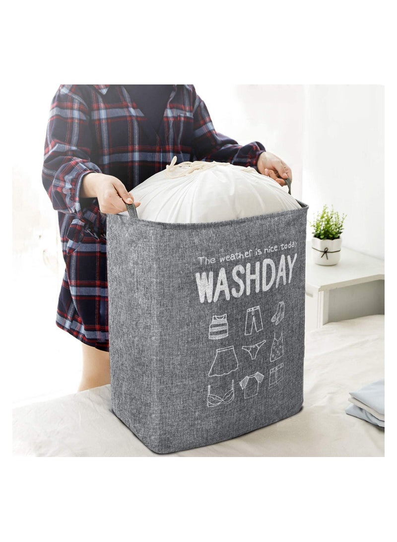 MileMelo Collapsible Laundry Basket Waterproof With Handles Storage Bag Dirty Clothes Storage For Bedroom Grey 44*34*50cm - Image 4