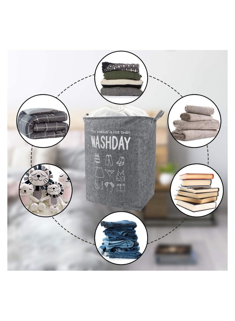 MileMelo Collapsible Laundry Basket Waterproof With Handles Storage Bag Dirty Clothes Storage For Bedroom Grey 44*34*50cm - Image 5