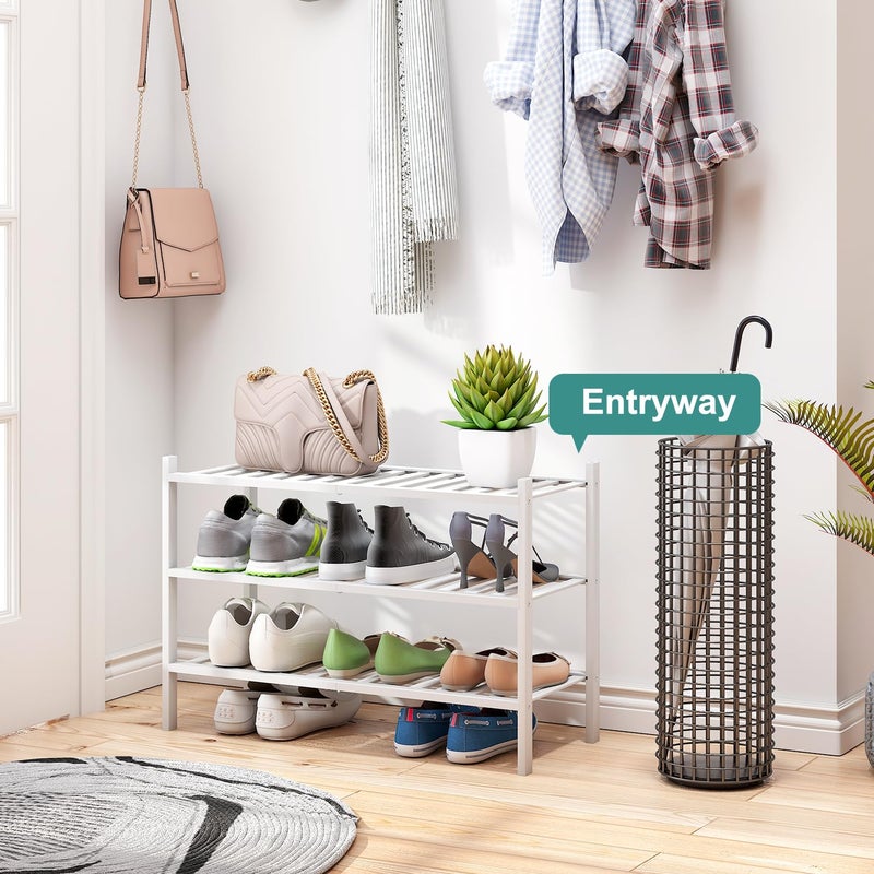 viewcare White Shoe Rack, 3-Tier Bamboo Wood Shoe Rack for Closet, Entryway & Hallway, and Stackable Shoe Shelf Storage Organizer for Indoor and Outdoor - Image 2