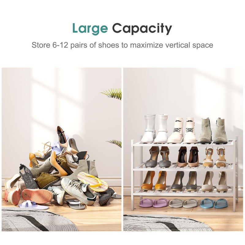 viewcare White Shoe Rack, 3-Tier Bamboo Wood Shoe Rack for Closet, Entryway & Hallway, and Stackable Shoe Shelf Storage Organizer for Indoor and Outdoor - Image 3